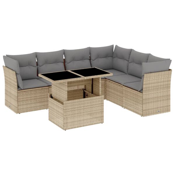 vidaXL Salon de jardin avec coussins 7 pcs beige r&eacute;sine tress&eacute;e