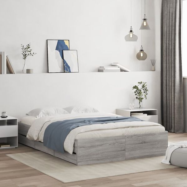 vidaXL Cadre de lit avec tiroirs sans matelas sonoma gris 120x190 cm