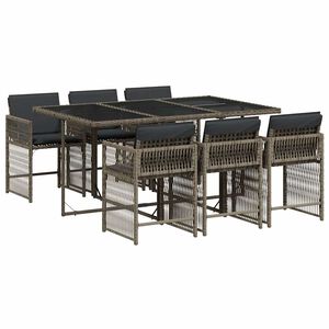 vidaXL Ensemble &agrave; manger de jardin et coussins 7 pcs gris rotin