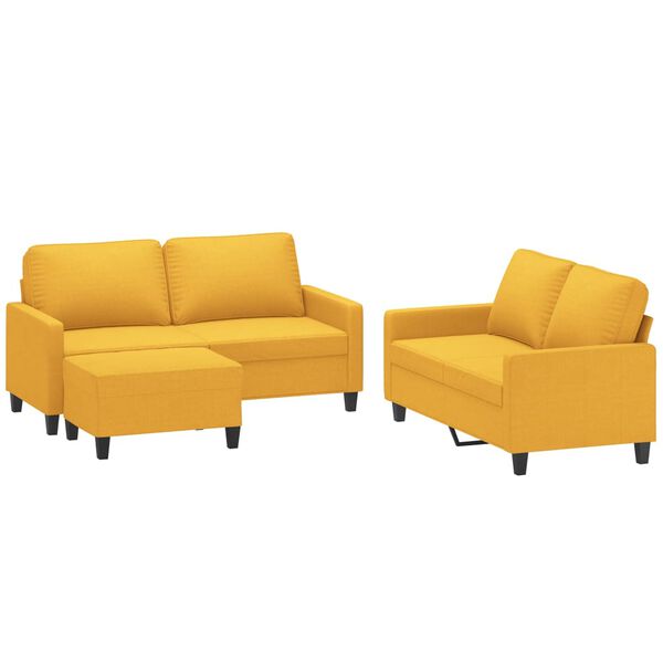 vidaXL Ensemble de canap&eacute;s 3 pcs avec coussins Jaune clair Tissu