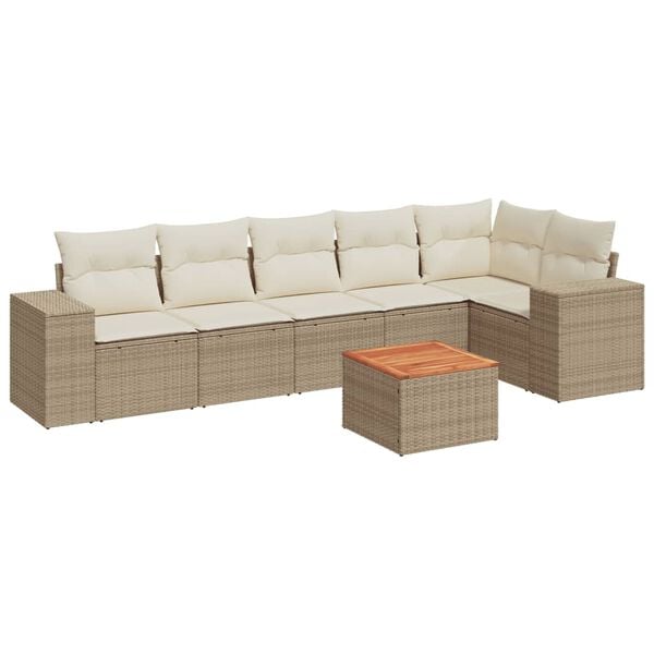 vidaXL Salon de jardin avec coussins 7 pcs beige r&eacute;sine tress&eacute;e