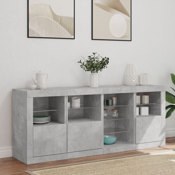 vidaXL Buffet avec lumières LED gris béton 164x37x67 cm