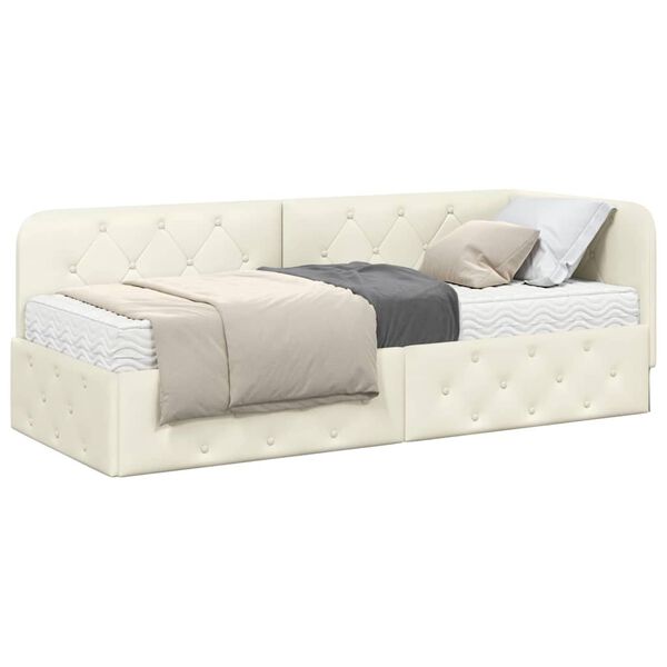 vidaXL Cadre de lit d'angle avec matelas Crème 80 x 200 cm Velours