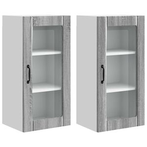 vidaXL Cabinet en verre mural PORTO 2 pc Gris Sonoma Bois d'ing&eacute;nierie