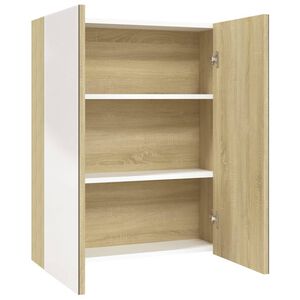 vidaXL Armoire &agrave; miroir de salle de bain 60x15x75cm MDF Blanc et ch&ecirc;ne