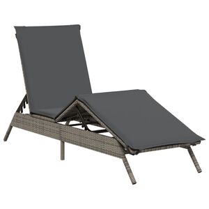 vidaXL Chaise longue avec coussin gris r&eacute;sine tress&eacute;e