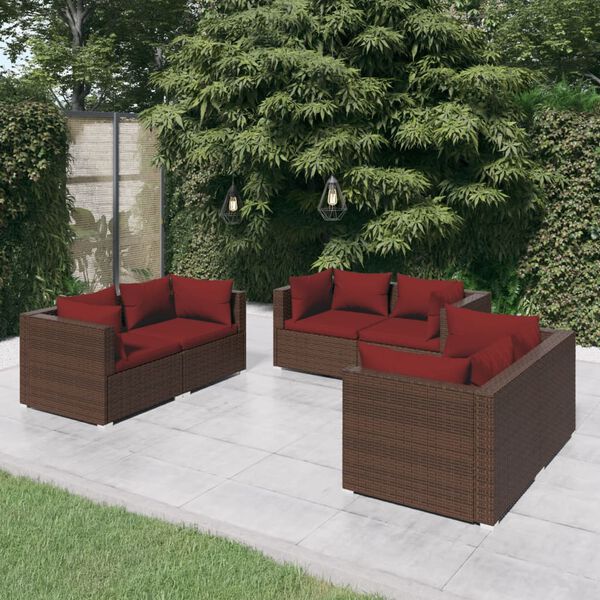 vidaXL Salon de jardin 6 pcs avec coussins R&eacute;sine tress&eacute;e Marron