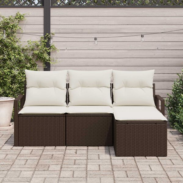 vidaXL Ensemble de canap&eacute; de jardin avec coussin 4 pcs Marron et Cr&egrave;me
