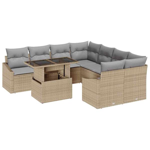 vidaXL Ensemble de canap&eacute; de jardin 9 pcs Beige Poly rotin