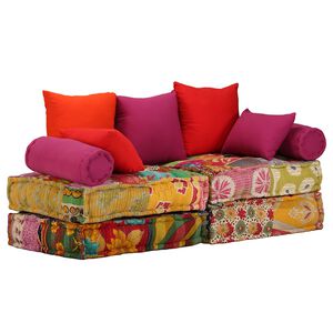 vidaXL Pouf modulaire &agrave; 2 places Patchwork Tissu