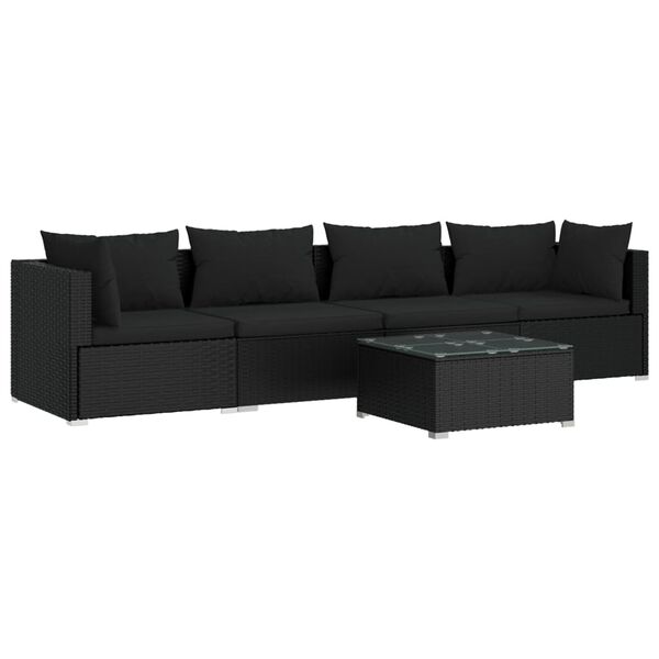 vidaXL Salon de jardin 5 pcs avec coussins r&eacute;sine tress&eacute;e noir
