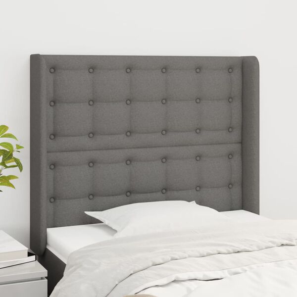 vidaXL T&ecirc;te de lit avec oreilles Gris fonc&eacute; 93x16x118/128 cm Tissu