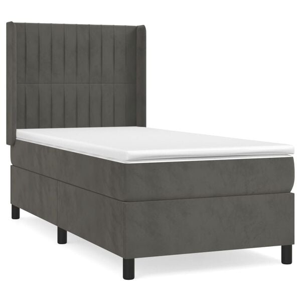 vidaXL Sommier &agrave; lattes de lit et matelas Gris fonc&eacute; 90x200 cm Velours