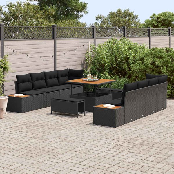vidaXL Ensemble de canap&eacute; de jardin 11 pcs Noir Poly rotin