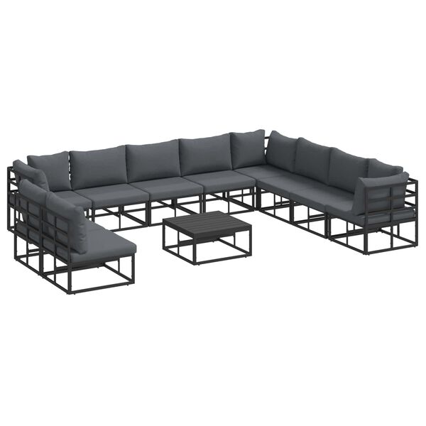 vidaXL Ensemble de canap&eacute; de jardin avec coussin 11 pcs Noir Aluminium