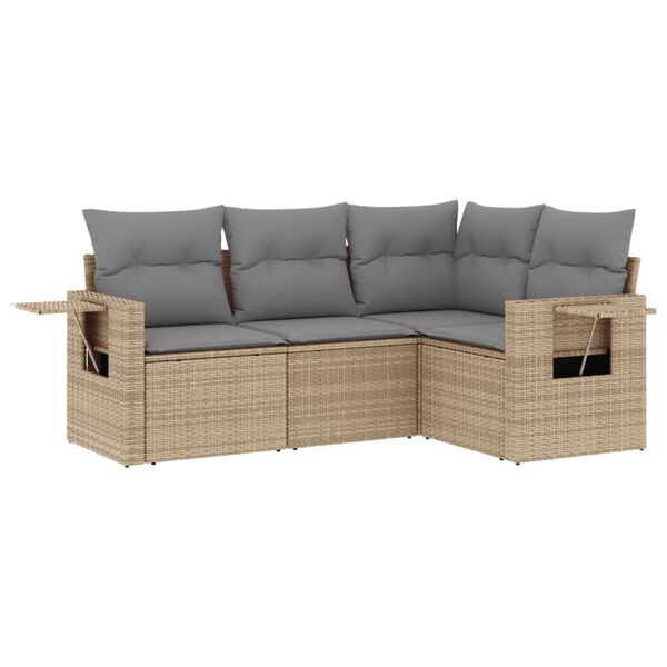 vidaXL Salon de jardin avec coussins 4 pcs beige r&eacute;sine tress&eacute;e
