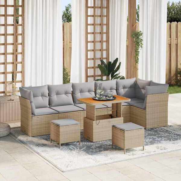 vidaXL Ensemble de canap&eacute; de jardin 9 pcs beige et gris clair