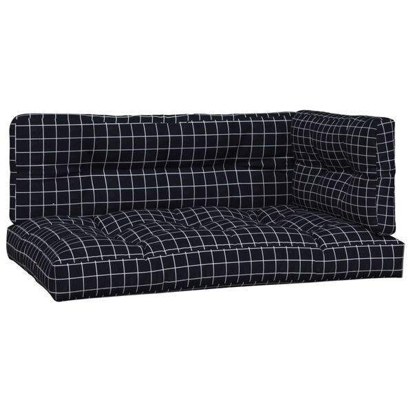 vidaXL Coussins de palette lot de 3 motif &agrave; carreaux noir tissu