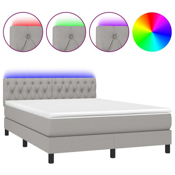 vidaXL Sommier &agrave; lattes de lit et matelas et LED Gris clair 140x190 cm