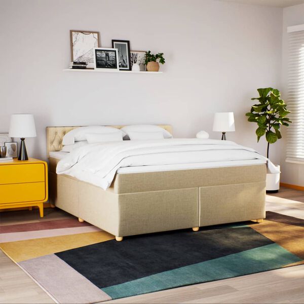 vidaXL Sommier &agrave; lattes de lit avec matelas Cr&egrave;me 180x200 cm Tissu