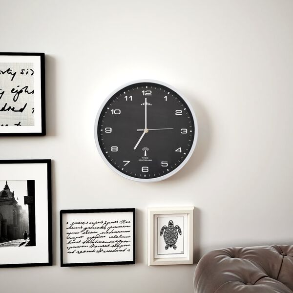 vidaXL Horloge murale radioguid&eacute;e avec mouvement &agrave; quartz 31 cm Noir