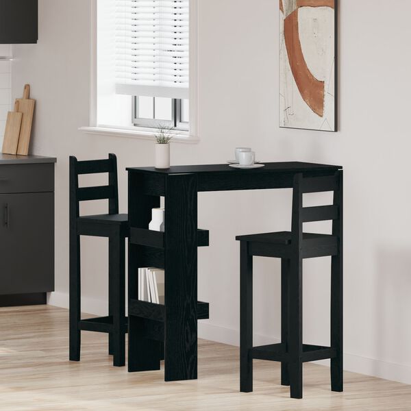 vidaXL Table de Bar Murale avec &eacute;tag&egrave;re Ch&ecirc;ne noir 102 x 45 x 103,5 cm