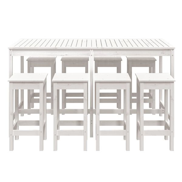 vidaXL Ensemble de bar de jardin 9 pcs blanc bois de pin massif
