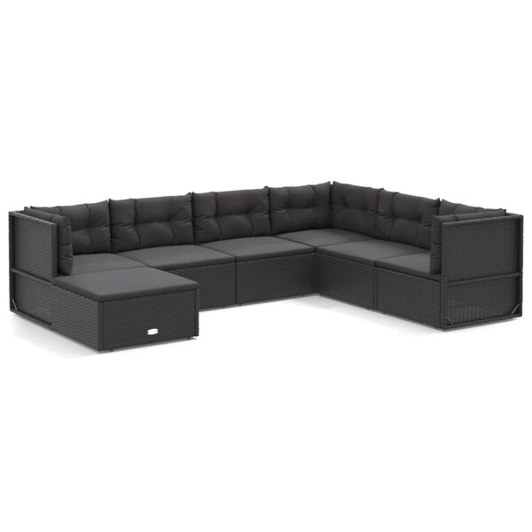 vidaXL Salon de jardin 7 pcs avec coussins Noir R&eacute;sine tress&eacute;e