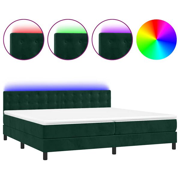 vidaXL Sommier &agrave; lattes de lit matelas et LED Vert fonc&eacute; 200x200 cm