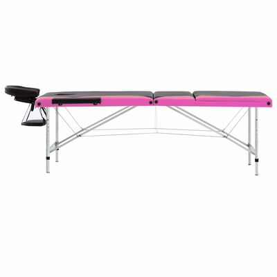 vidaXL Table de massage pliable 3 zones Aluminium Noir et rose