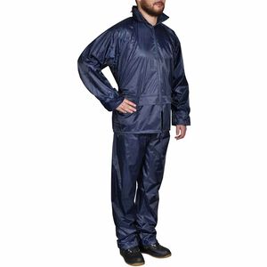 vidaXL Combinaison de pluie avec capuche 2 pi&egrave;ces Bleu marine L