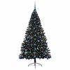 vidaXL Sapin de No&euml;l artificiel pr&eacute;-&eacute;clair&eacute; Noir 210 cm PVC