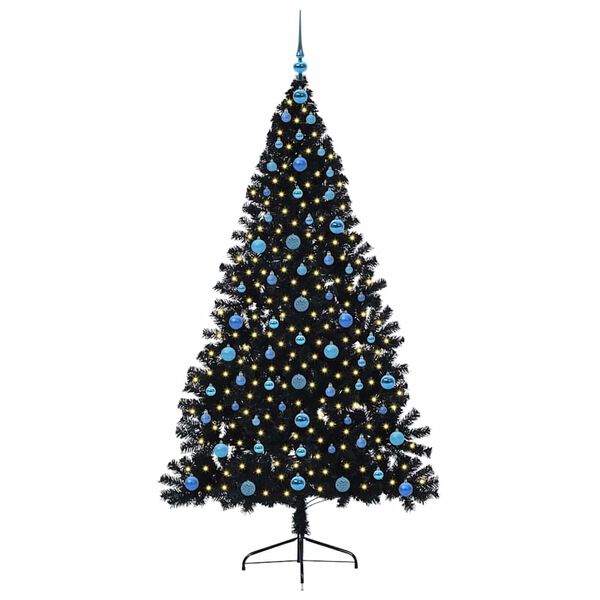 vidaXL Sapin de No&euml;l artificiel pr&eacute;-&eacute;clair&eacute; Noir 210 cm PVC