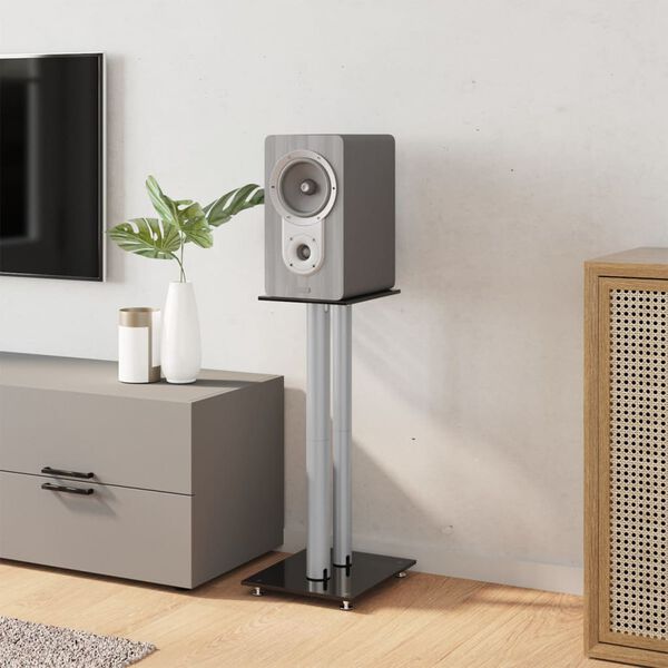 vidaXL Supports de haut-parleurs 2 pcs noir/argent&eacute; 2 piliers