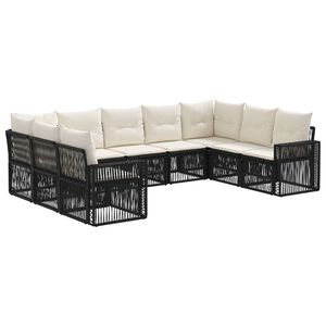 vidaXL Ensemble de canap&eacute; de jardin 9 pc Noir et blanc cr&egrave;me polyrotin