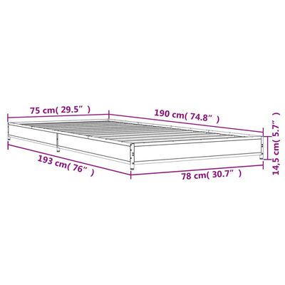 vidaXL Cadre de lit sonoma gris 75x190 cm bois d'ingénierie et métal