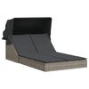 vidaXL Chaise longue double et auvent et coussins gris r&eacute;sine tress&eacute;e