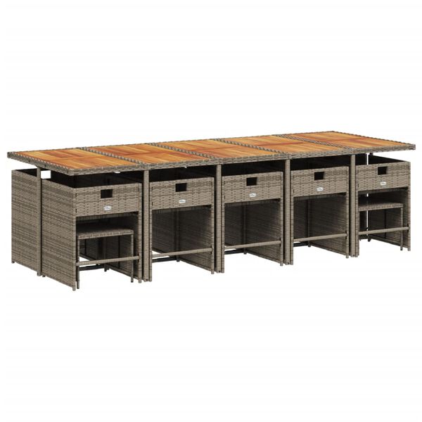 vidaXL Ensemble &agrave; manger de jardin 15 pcs coussins gris r&eacute;sine tress&eacute;e