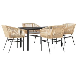 vidaXL Ensemble &agrave; manger jardin coussins 5pcs marron poly rotin verre