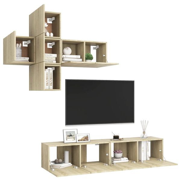 vidaXL Ensemble de meubles TV 7 pcs Ch&ecirc;ne sonoma Bois d'ing&eacute;nierie