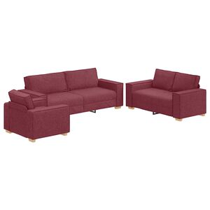vidaXL Canap&eacute; 3 pc Bordeaux Tissu en lin m&eacute;lang&eacute;