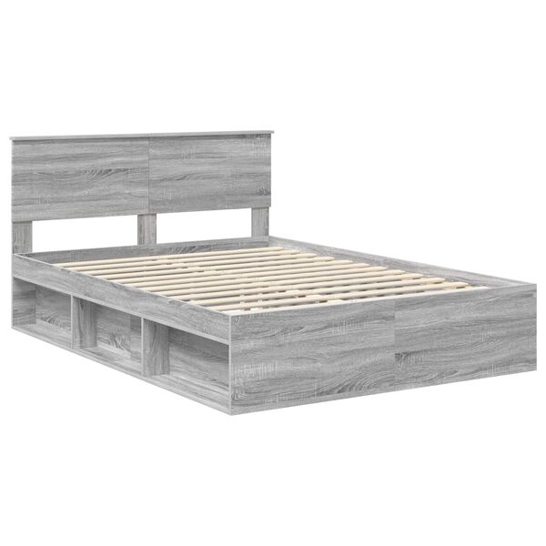 vidaXL Cadre de lit Gris Sonoma 140 x 190 cm Bois d'ing&eacute;nierie