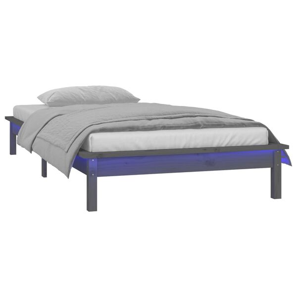 vidaXL Cadre de lit à LED sans matelas gris 75x190 cm bois massif