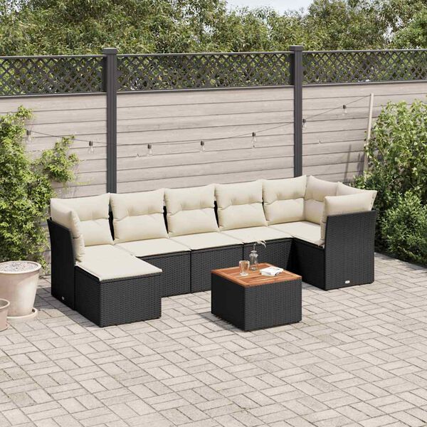 vidaXL Salon de jardin 8 pcs avec coussins noir r&eacute;sine tress&eacute;e