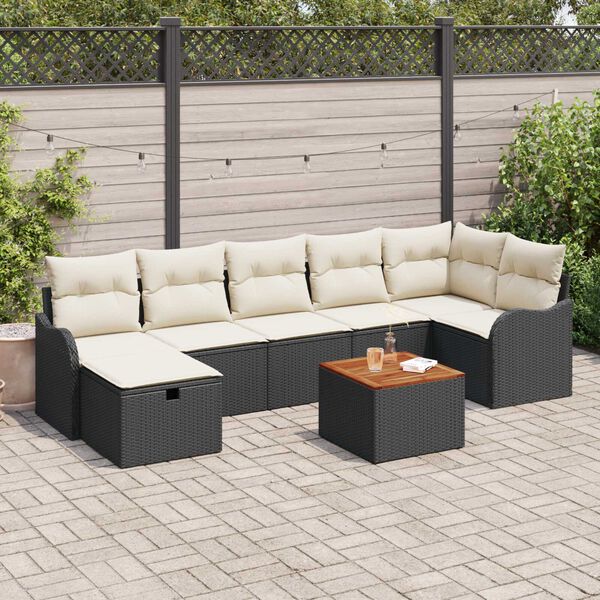 vidaXL Ensemble de canap&eacute; de jardin avec coussin 8 pcs Noir polyrotin