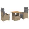 vidaXL Ensemble &agrave; manger de jardin et coussins 3 pcs Beige poly rotin