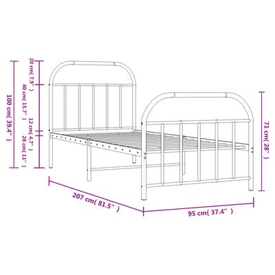 vidaXL Cadre de lit métal sans matelas avec pied de lit noir 90x200 cm