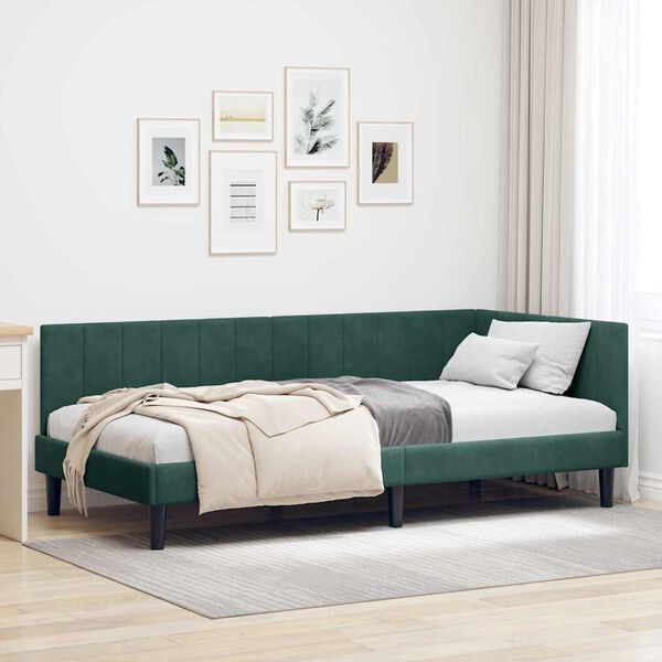 vidaXL Cadre de lit d'angle Vert fonc&eacute; 90 cm x 200 cm Velours