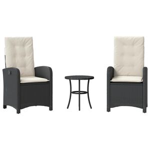 vidaXL Ensemble de bistro 3 pcs avec coussins noir r&eacute;sine tress&eacute;e