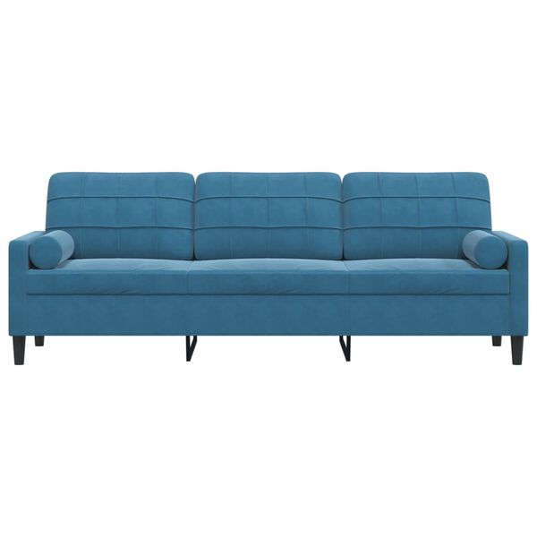 vidaXL Canapé 3 places avec oreillers décoratifs bleu 210 cm velours